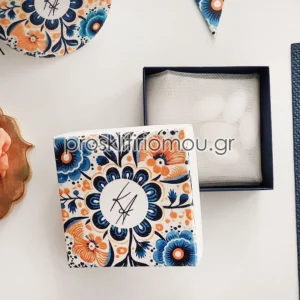 Μπομπονιέρα κουτί με λουλούδια μπλε πορτοκαλί