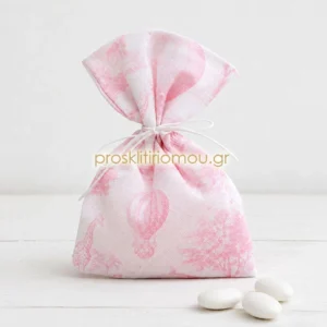 Μπομπονιέρα Βάπτισης πουγκί ροζ ζωάκια Baby Toile