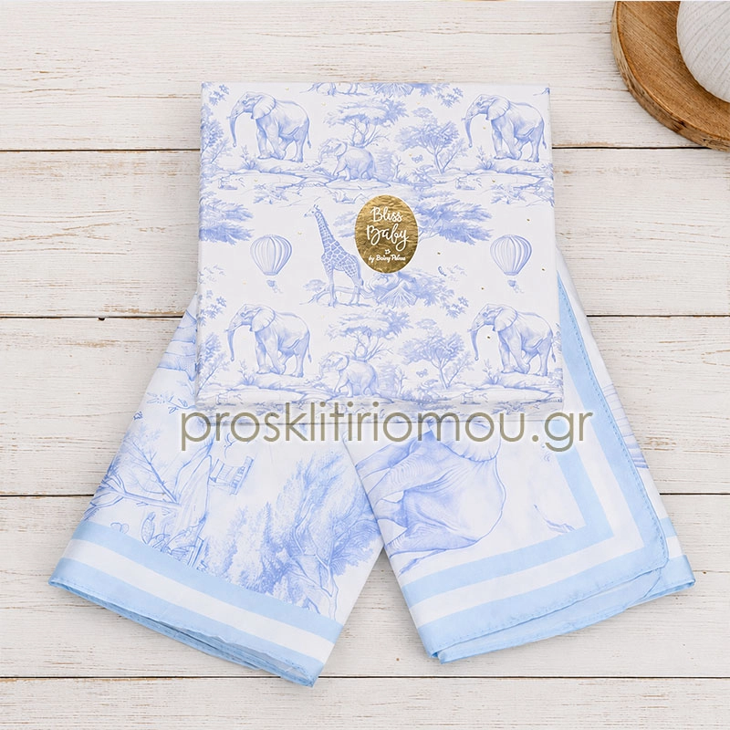 Μπομπονιέρα μαντήλι baby blue toile με ζωάκια