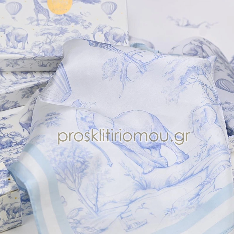 Μπομπονιέρα μαντήλι baby blue toile με ζωάκια