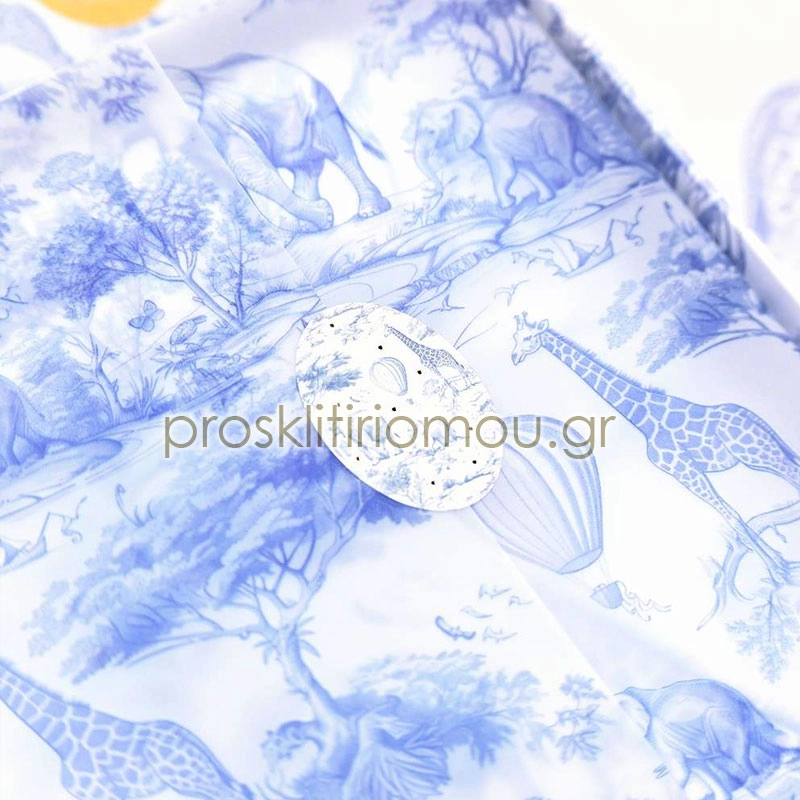 Μπομπονιέρα μαντήλι baby blue toile με ζωάκια