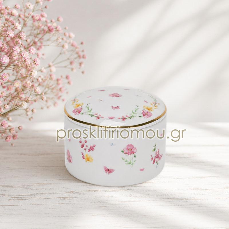 Μπομπονιέρα μπιζουτιέρα από πορσελάνη pink Fleur
