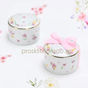 Μπομπονιέρα μπιζουτιέρα από πορσελάνη pink Fleur