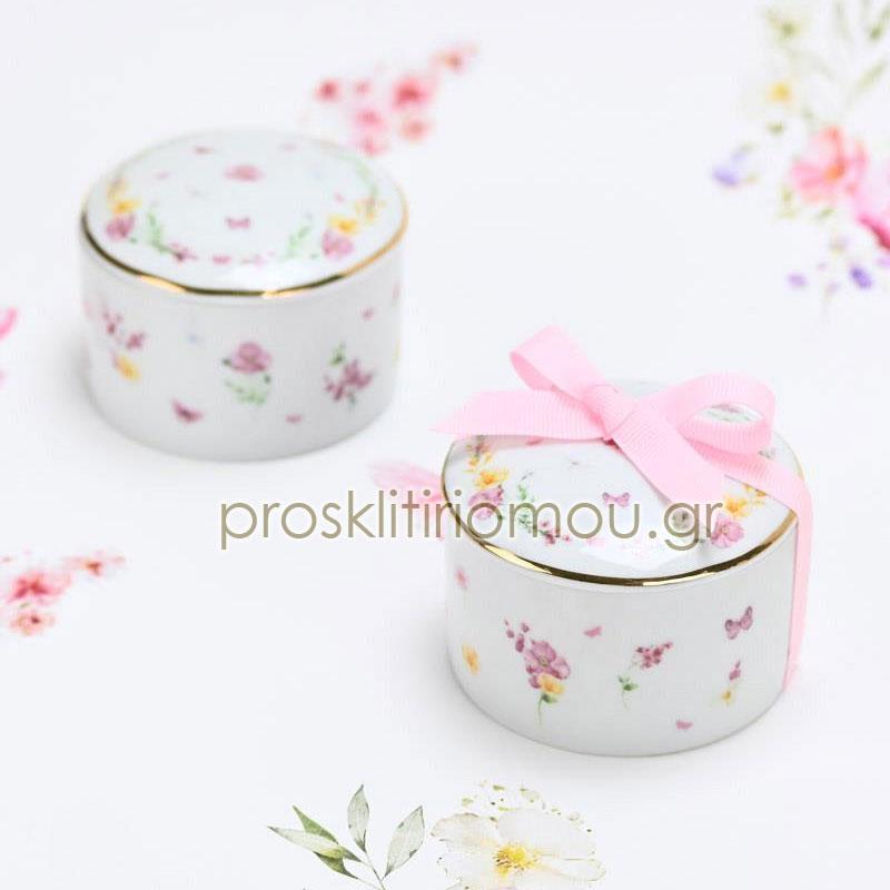 Μπομπονιέρα μπιζουτιέρα από πορσελάνη pink Fleur