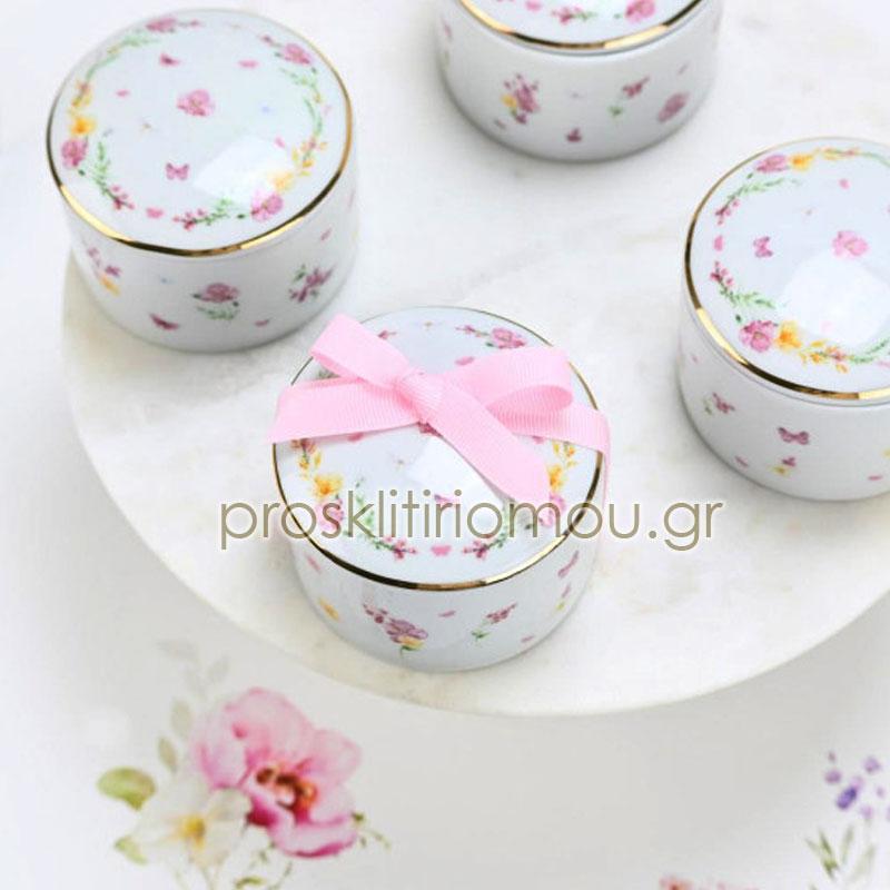Μπομπονιέρα μπιζουτιέρα από πορσελάνη pink Fleur