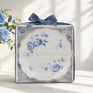 Μπομπονιέρα πιατάκι πορσελάνη Blue roses